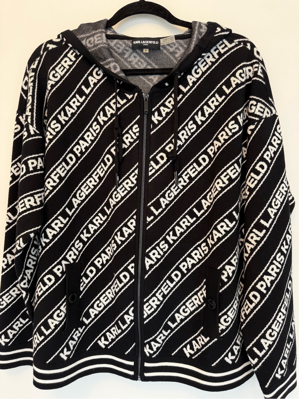 Karl Lagerfeld Black & White Allover Logo Zip Hoodie